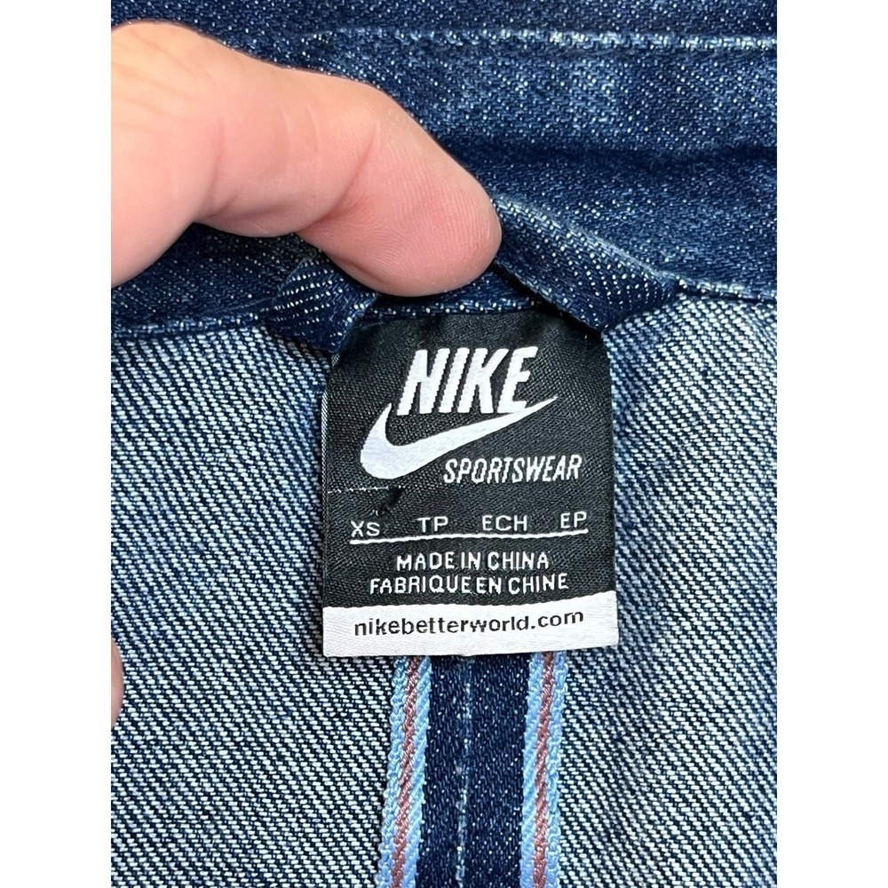 NIKE NSW Size XS Cow Leather Destroyer Jacket 452663 Black Denim Moto Women's - Picture 8 of 10